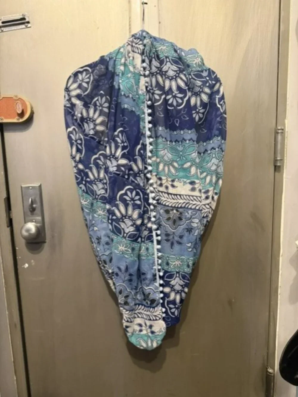 Boho Paisley Infinity Scarf with pom poms